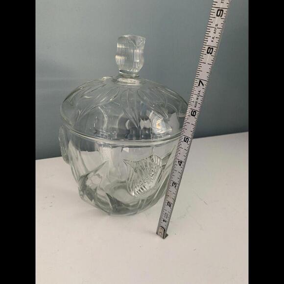 Embossed Tulip Candy Biscuit Dish w/ Lid 8” Tall Leaves Glass Flowers Floral - Picture 14 of 15